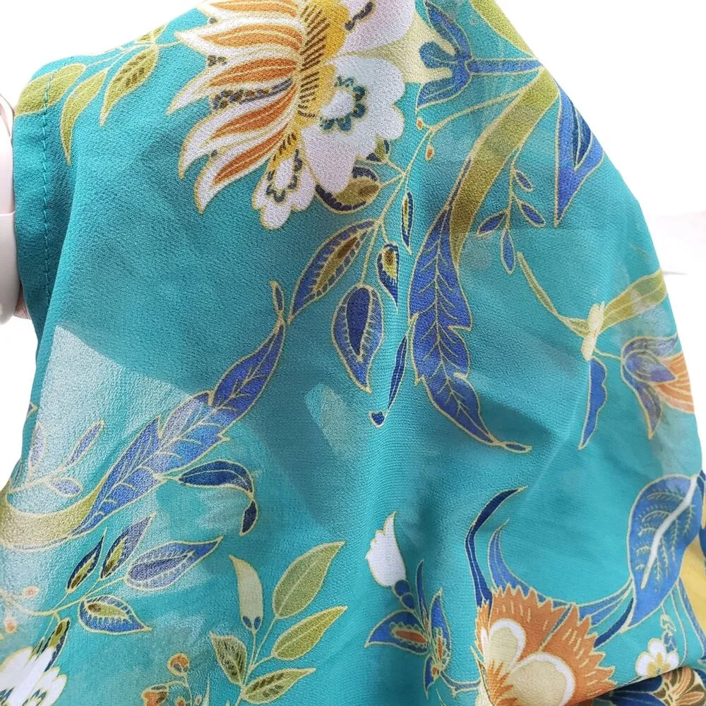 Kontrol Floral Swimsuit Cover Up Open Front Blouse Womens Large Green Sheer - Image 5