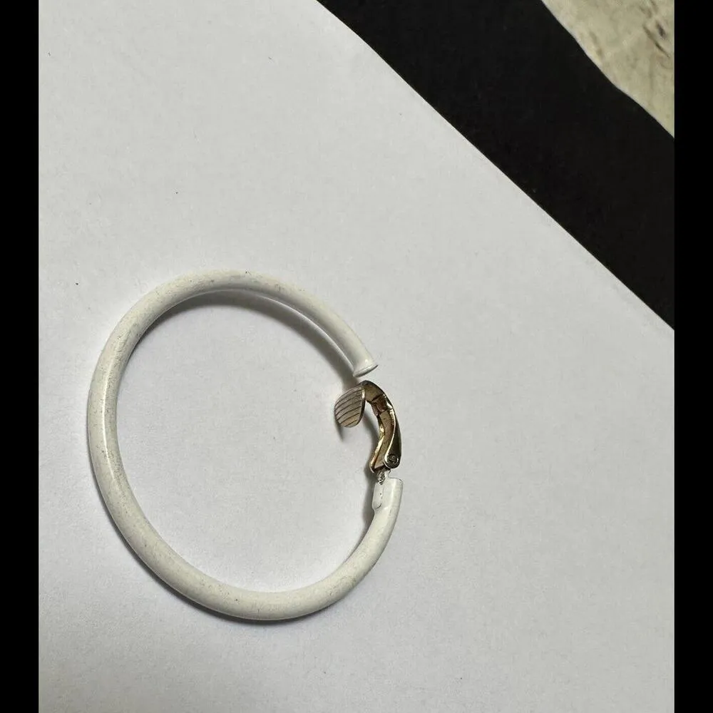 Lewis Segal White Enamel Hoop Signed Clip On Earrings L.H Segal - Image 4