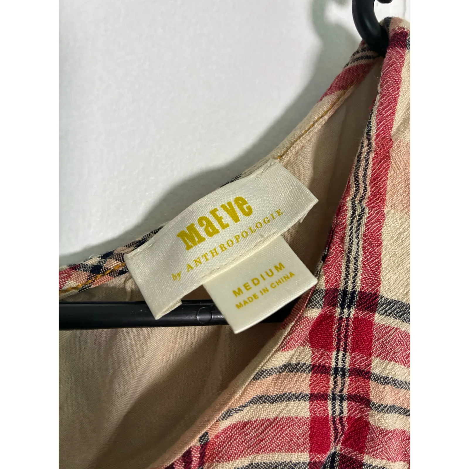 Anthro Maeve Priscilla Plaid Top M Red Flutter Sleeve CoastalCowgirl Cottagecore Size M - Image 3