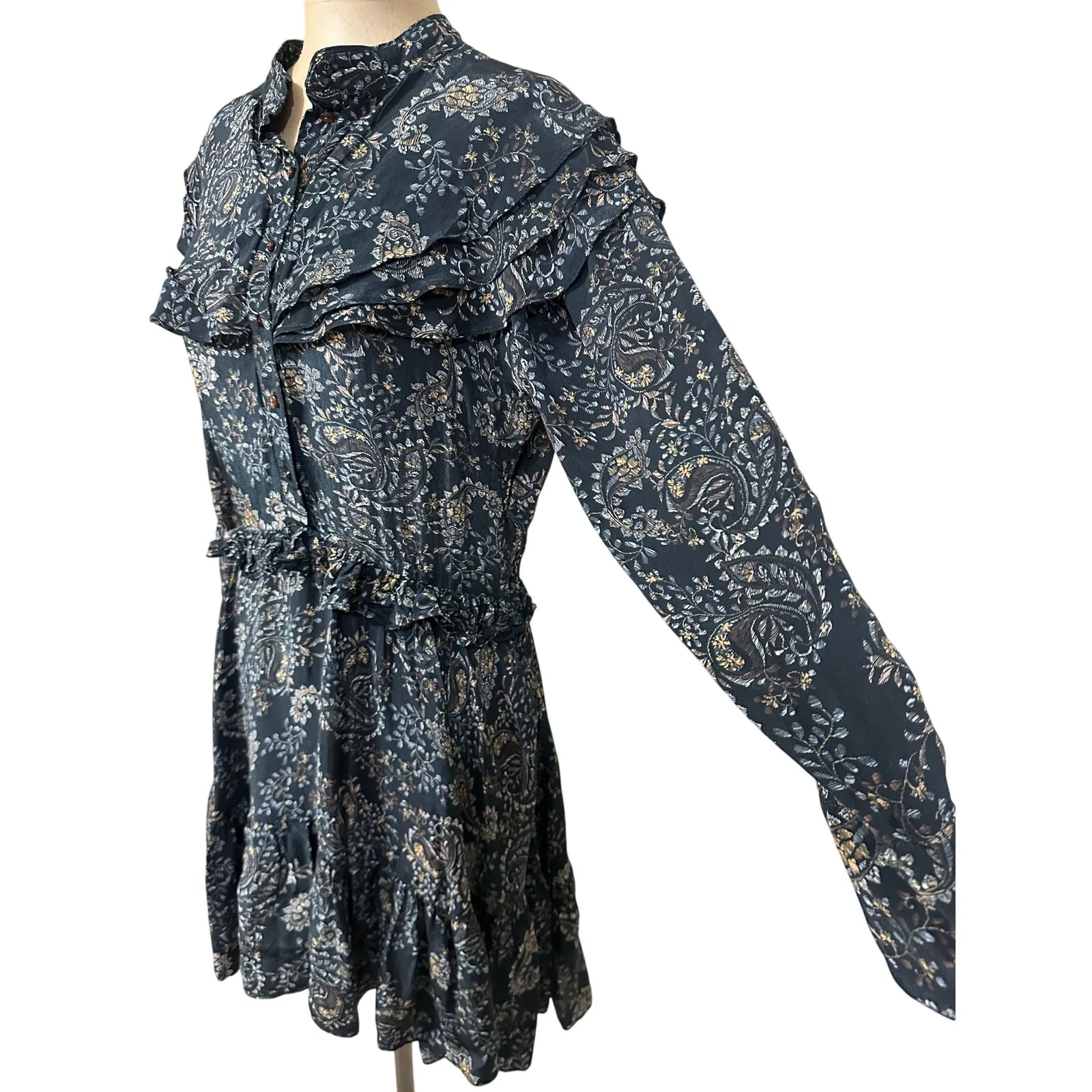 Nicholas Mini Elsie Dress Black Paisley Floral Long Sleeve Ruffle Trim Size 4 - Image 8