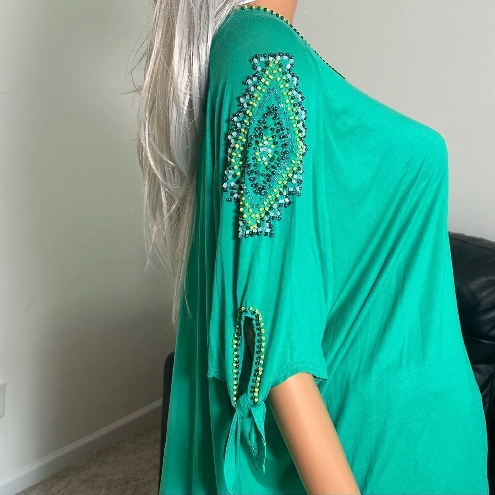 Double D Ranch Green Beaded Tunic Top Boho South Western Size XL Festival Rare Blue - Image 4