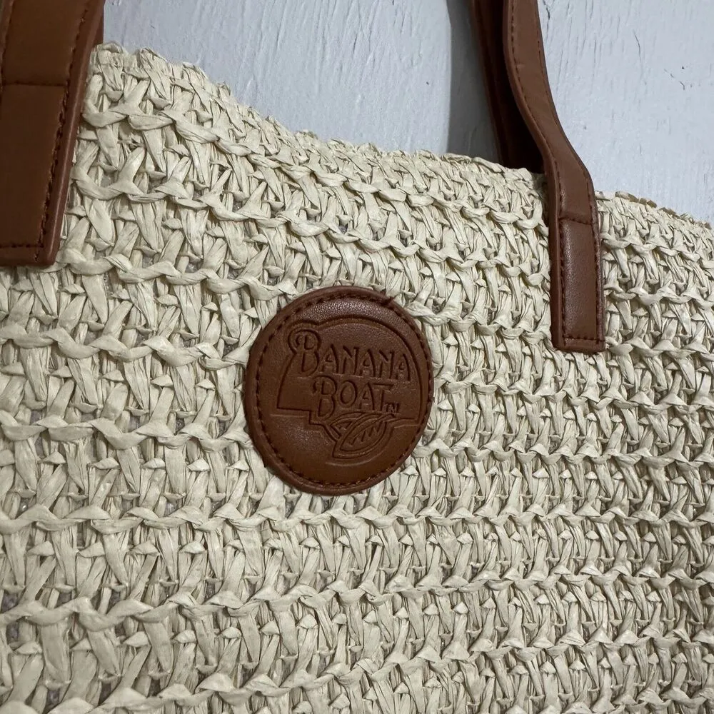 Banana boat weaving sunshine Blue and beige straw straw tote bag with lining NEW - Image 2