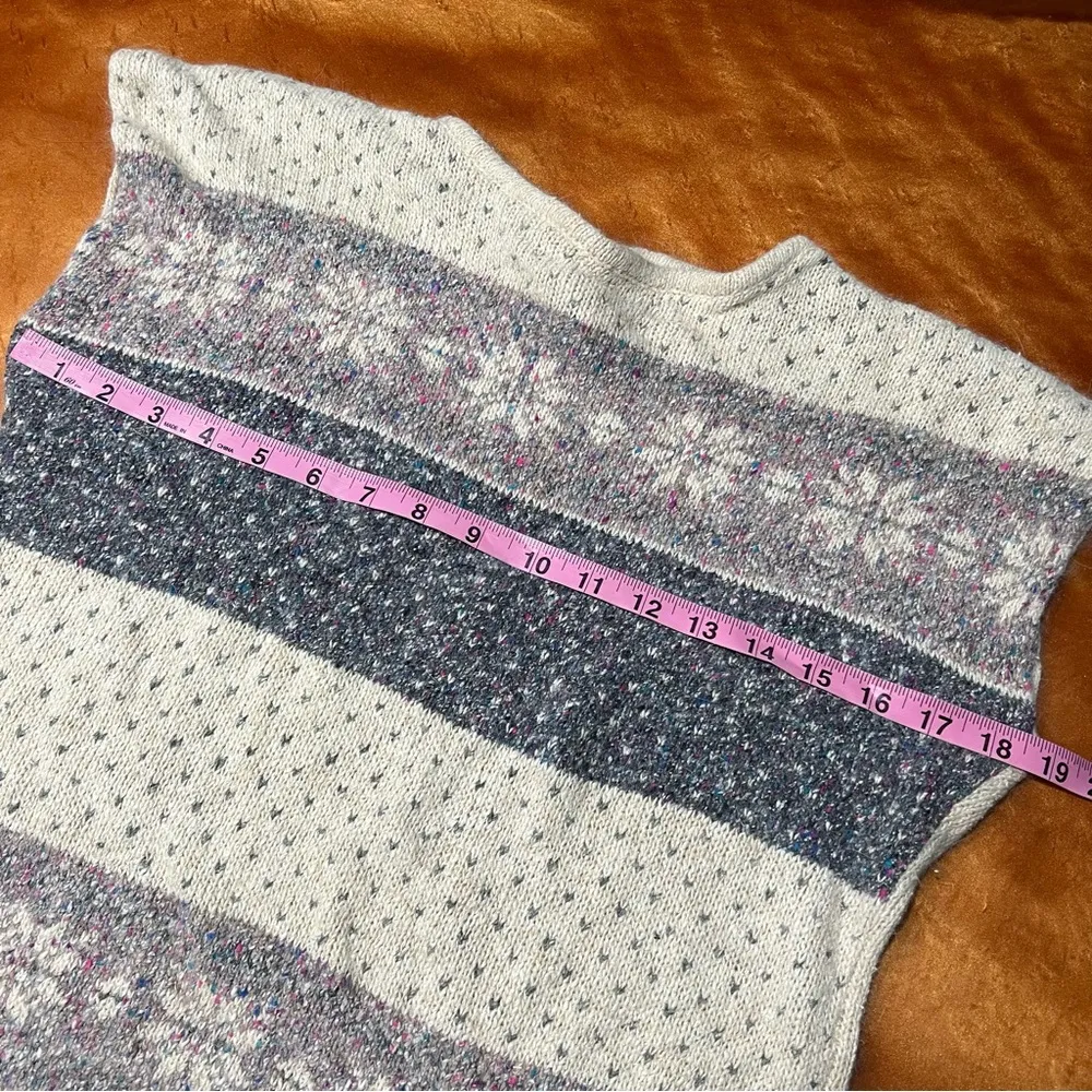 Vintage Collage Nordic Print Silk Linen Angora Sweater Vest medium Made Korea Blue - Image 6