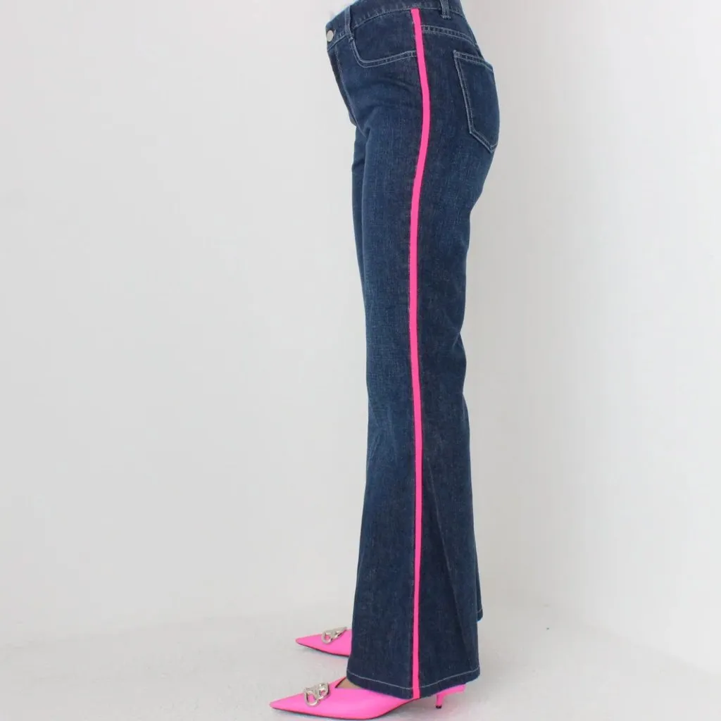 Y2K Stella McCartney Neon Pink Stripe Flared Jeans 6 - Image 2