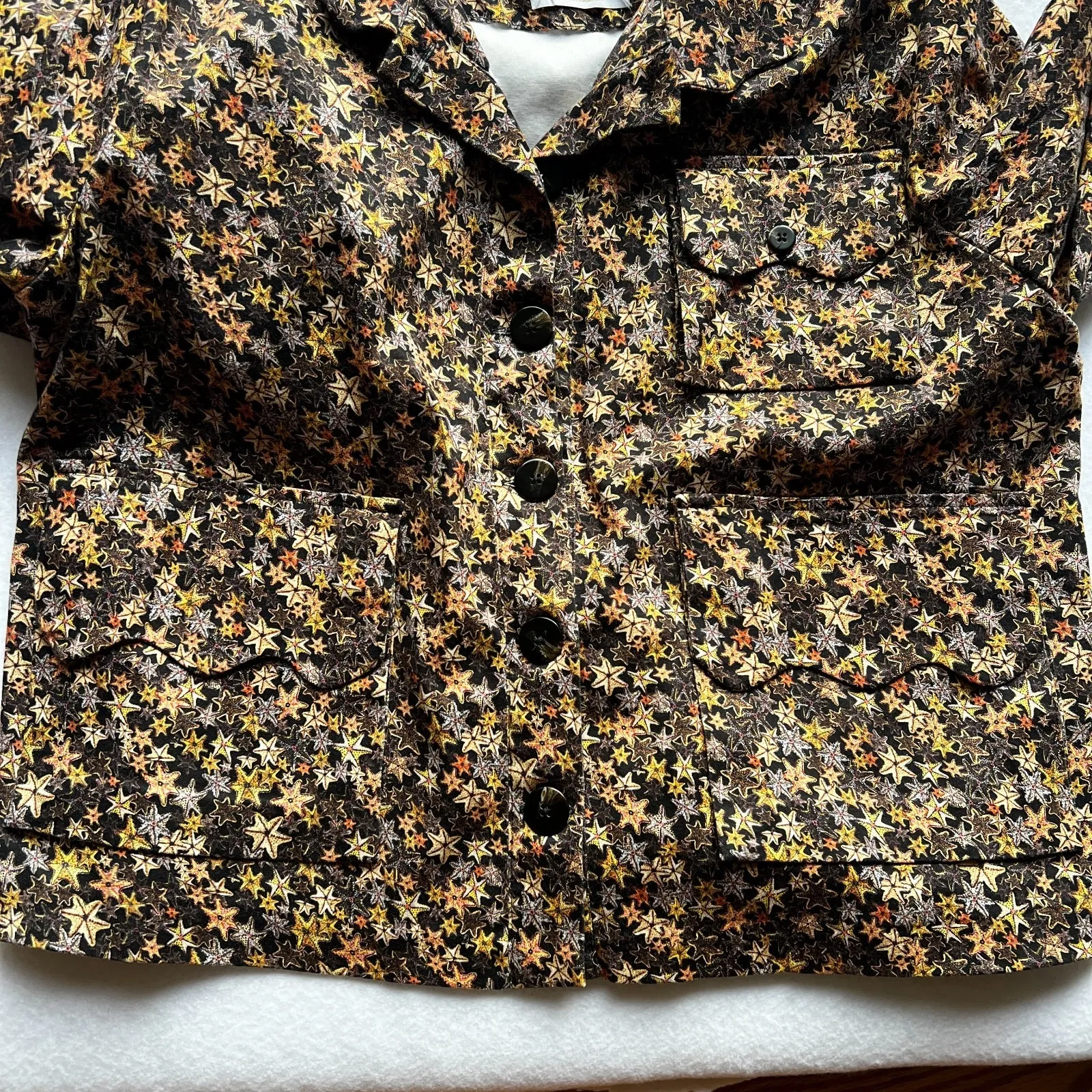 Kika Vargas Star Jacket Button Down Blouse Black Cotton Blend Colombia Sz XS‎ - Image 3