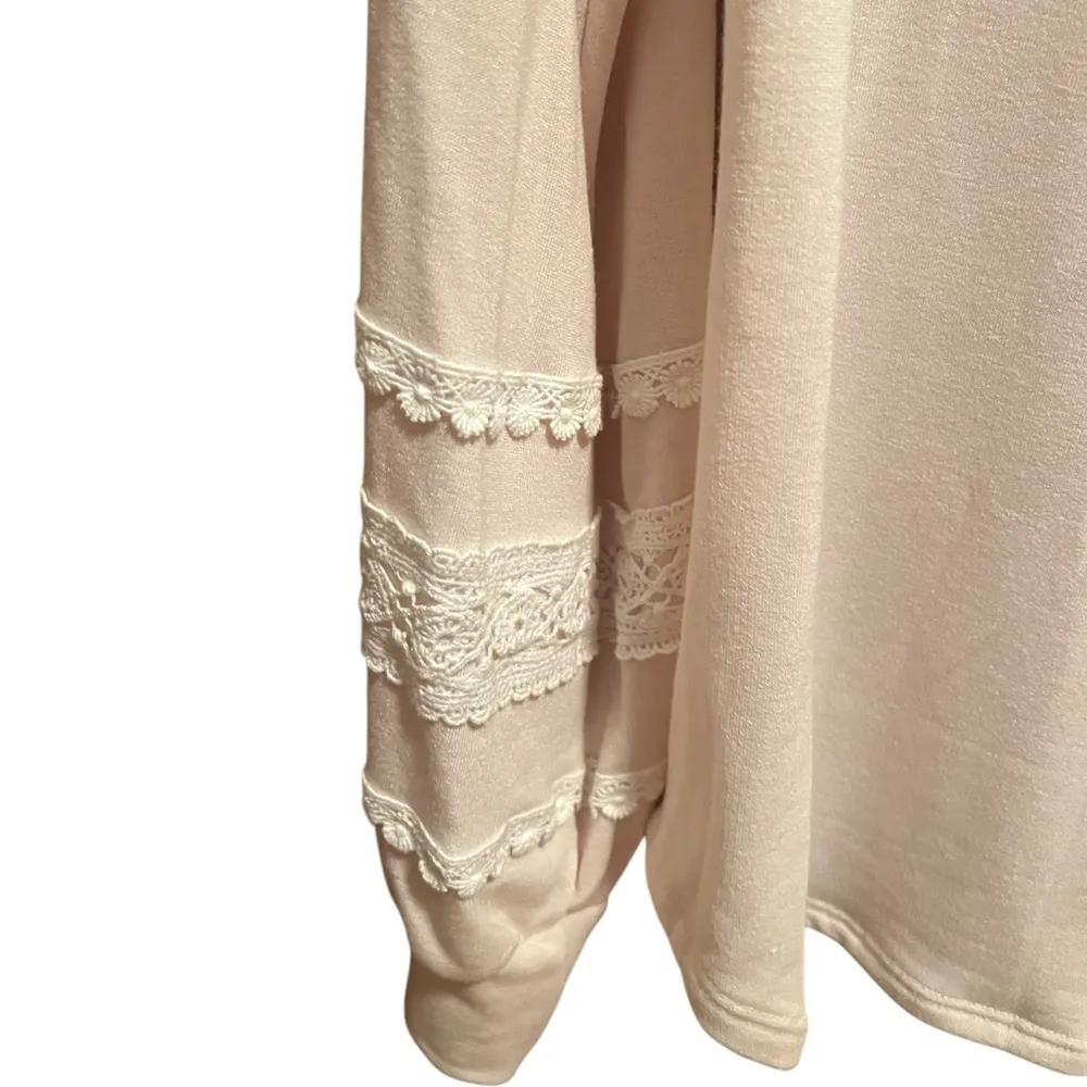 7th Ray Cream Long Sleeve Shirt with Lace Accent Women’s Size Large - Image 3