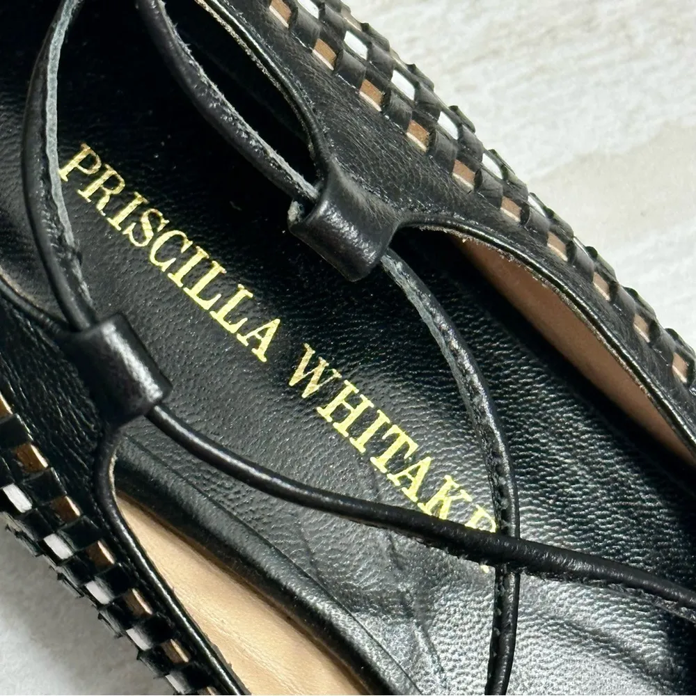 Black Lace Up Leg Wrap Gladiator Leather Ballet Flats Woven Handmade Basketweave Size 9 - Image 6