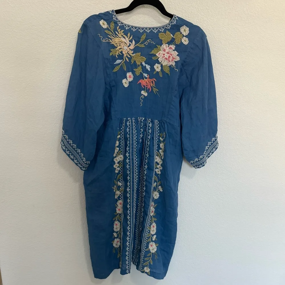 Johnny Was Nalina Kimono Blue Dress Floral Embroidered Extra Small XS - Image 10
