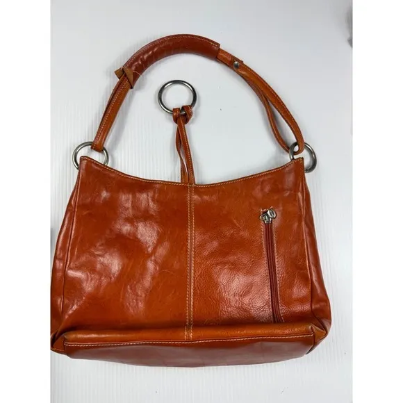 Micro Firenze Leather Hobo Bag Designer Ring Accent‎ Shoulder Bag Brown - Image 6