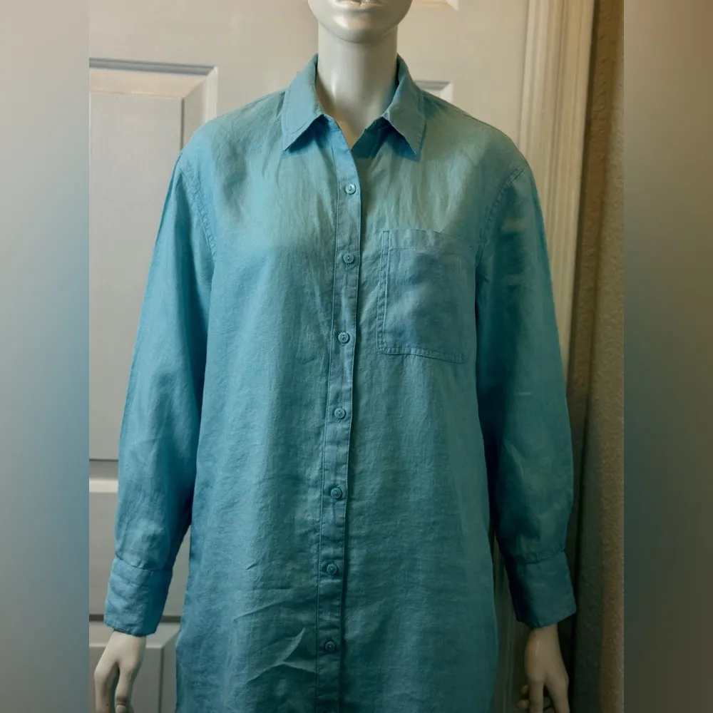 The Drop 100% Linen Women's Long Sleeve Oversized Shirt Dress Size Small F23 Blue - Image 8