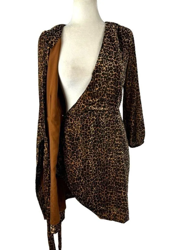 J. Crew Velvet Drapey Wrap Dress Leopard Long Sleeve Size Petite 4 K0145 Career - Image 10