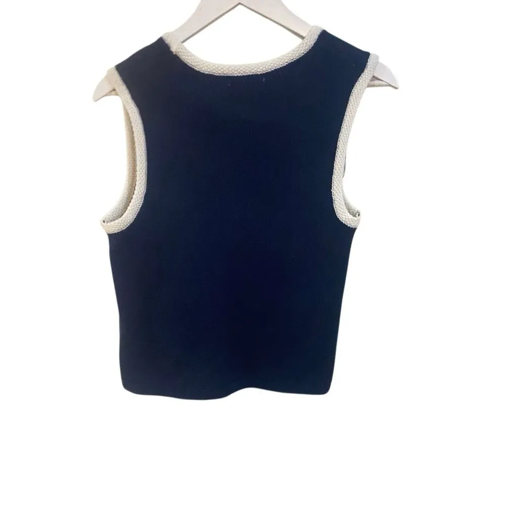 Sincerely Jules Navy and White Button Down Sweater Vest medium Blue - Image 5