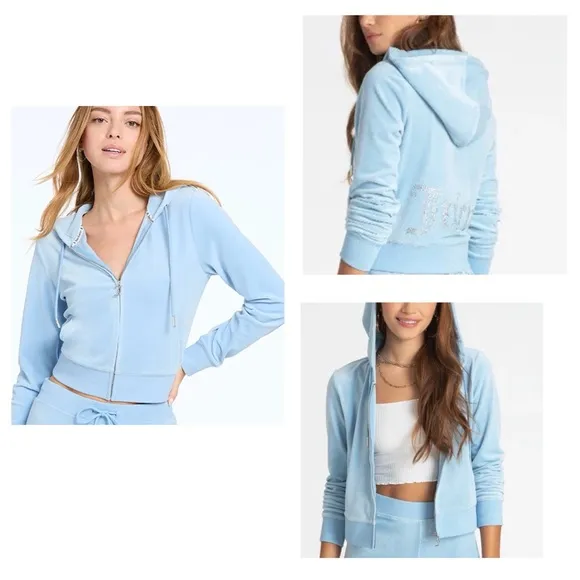 OG frosted ice blue rhinestone one zip up hoodie size large NWT - Image 2