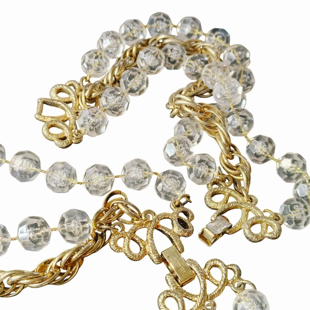 Sarah Coventry Necklace Bracelet Clear Crystal Gold Tone Multi Strand Elegant - Image 10