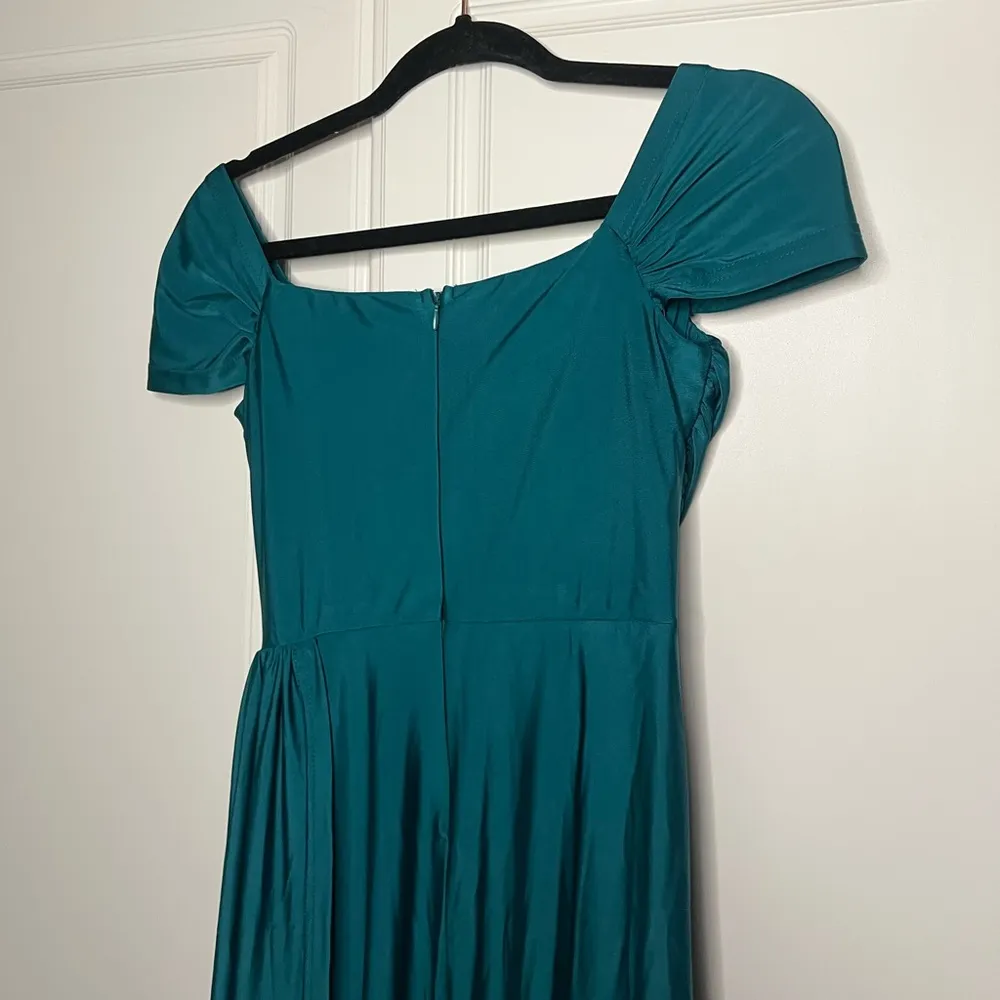 Faeriesty Teal Off the Shoulder High Slit Evening Gown Blue - Image 7