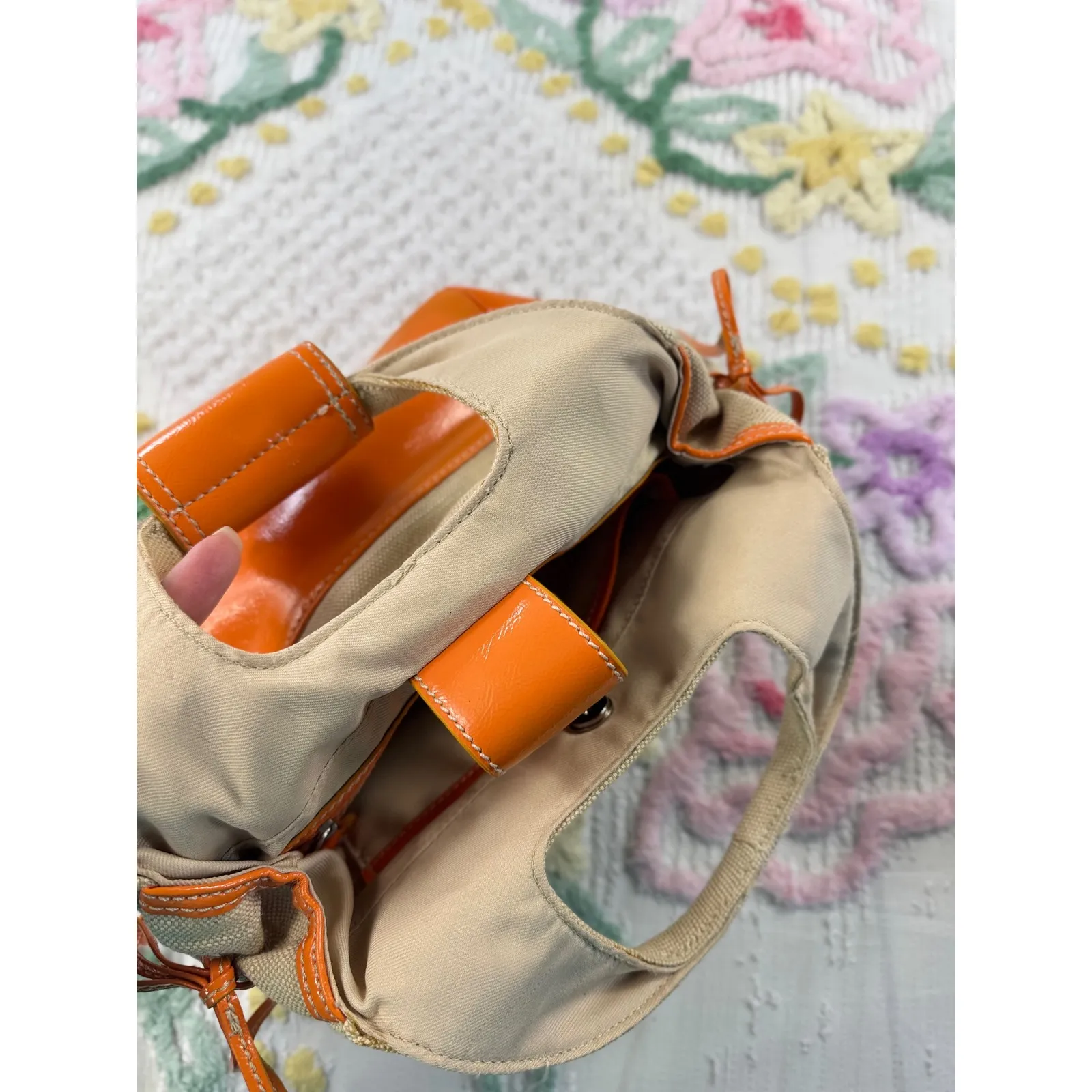 Bath & Body Works Canvas Orange Leather Trim Handle Bag Women's Accessory - Image 6
