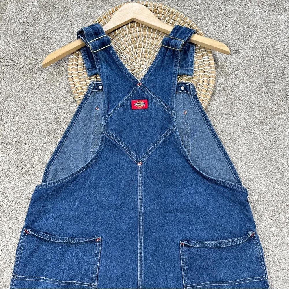 Dickies Women’s Carpenter Denim Relaxed Fit Overall Shorts Bib in Blue 40X30 - Image 5