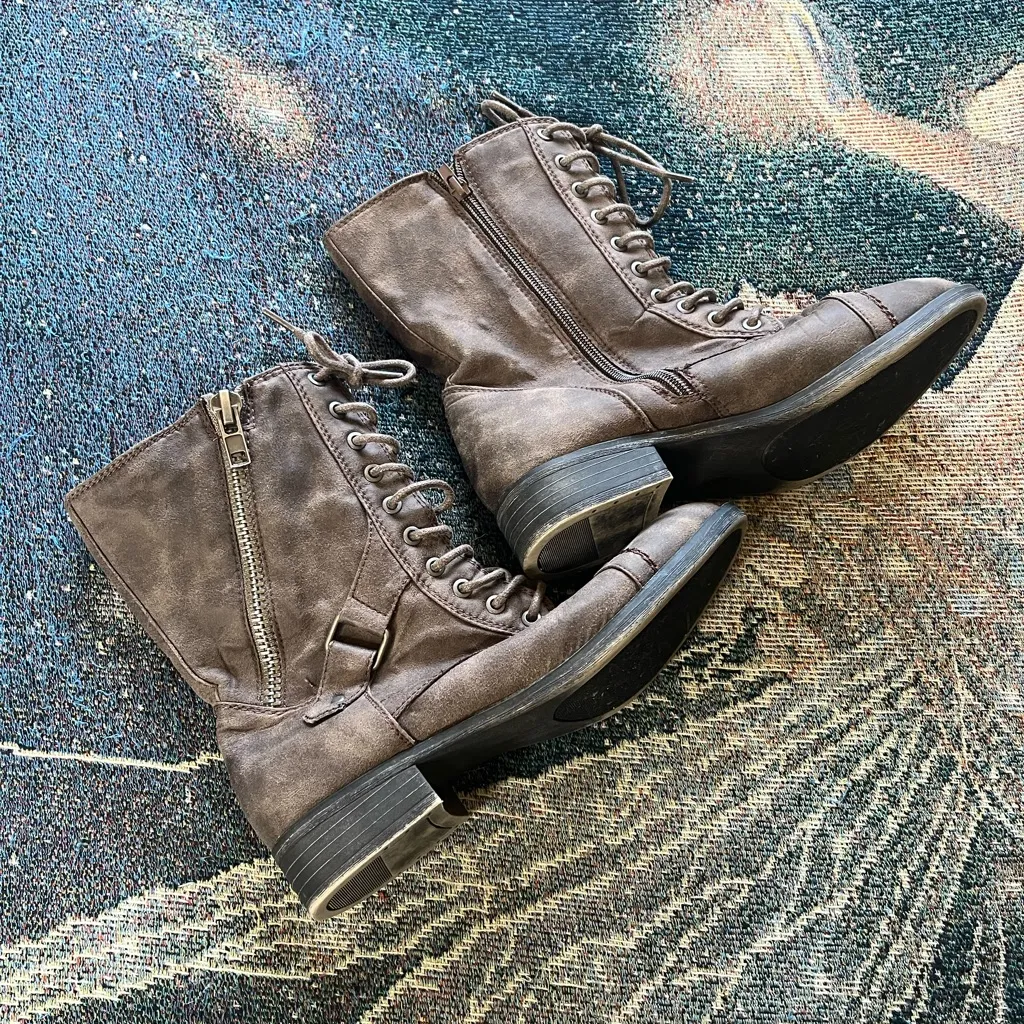 Rampage Ram‑Jedi Zipper Lace‑Up Western Booties Sz 7.5 Brown Faux Leather Casual - Image 7