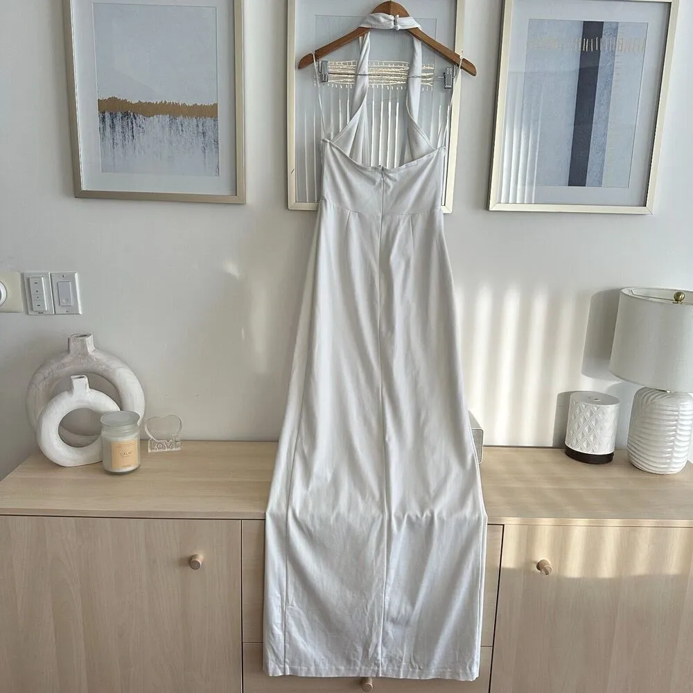 Amanda Uprichard Dress Womens Large Maxi Zahara Gown Cut Out Halter Twist White - Image 5