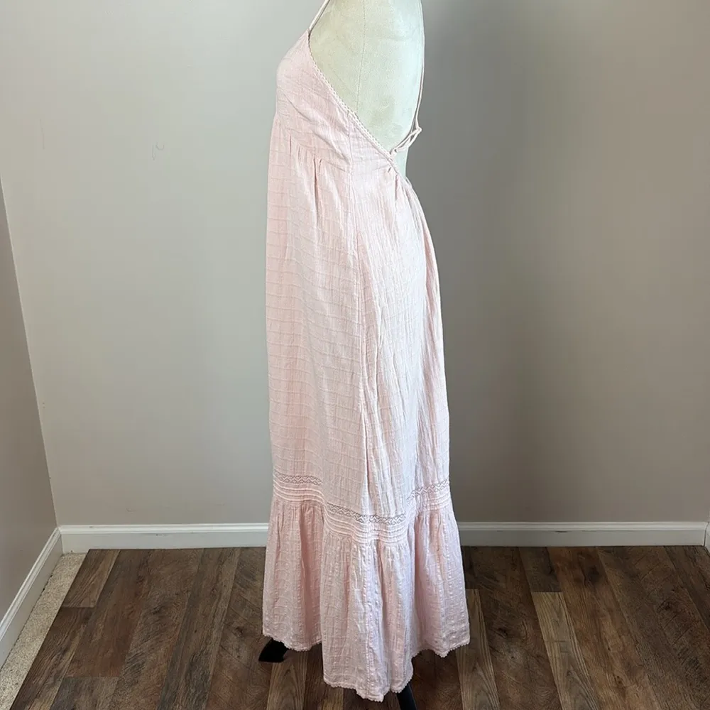 Aerie Low Back Maxi Dress Pink Soft Cotton Linen Blend Spaghetti Straps Size S - Image 7