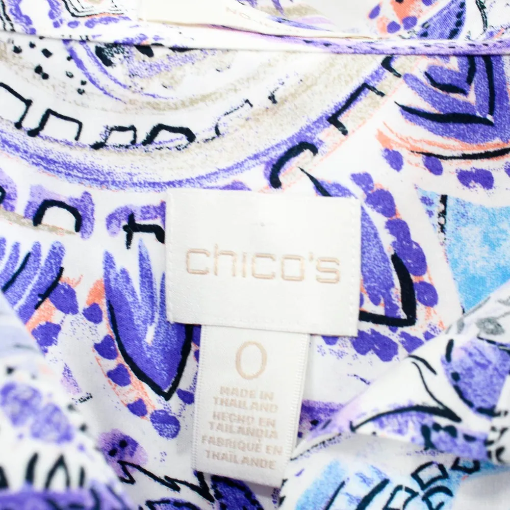 CHICO'S Purple Cotton Paisley Floral Button Down Blouse - Image 3