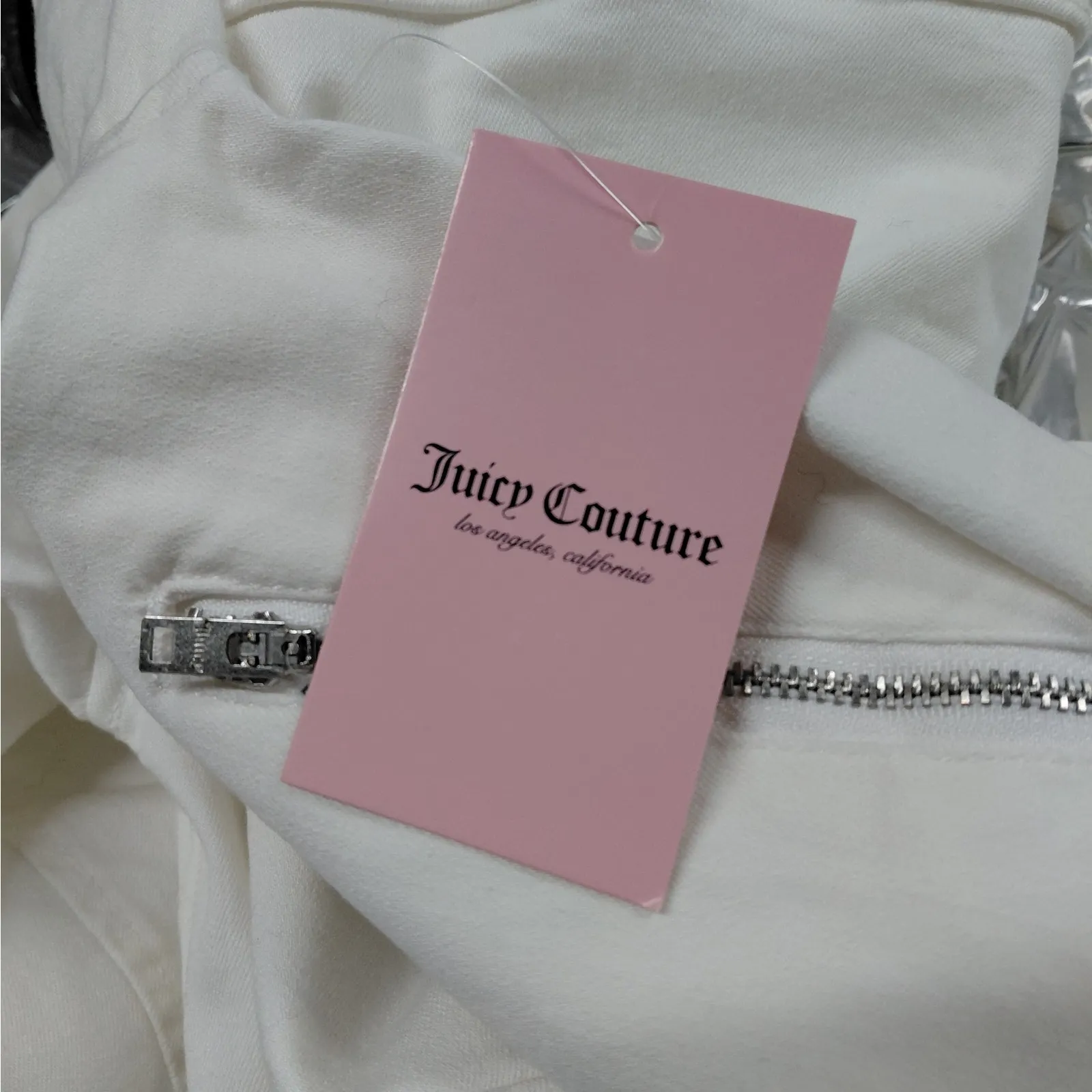 Juicy Couture Women’s Small White Denim Moto Jacket Belted Biker NWT Y2K Style - Image 10