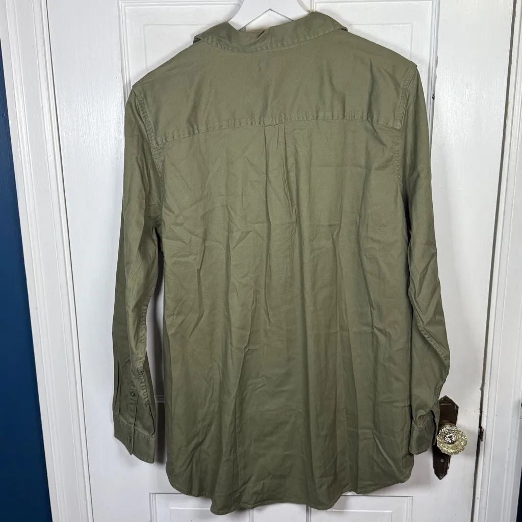 L.L. Bean Women's Button Up Long Sleeve Solid Olive Shirt W2079 Plus Size 1X Green - Image 8