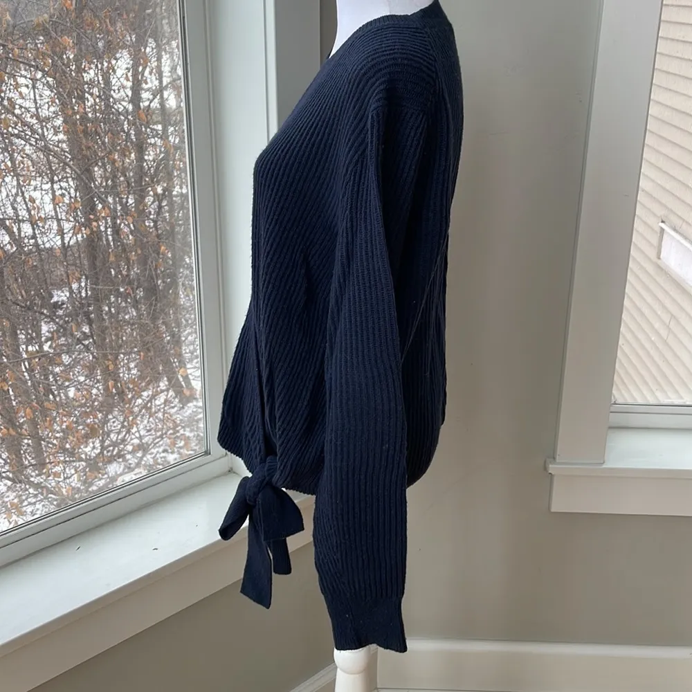 Madewell Navy Blue Side-Tie Pullover Ribbed Crewneck Sweater Cotton Sz M - Image 7
