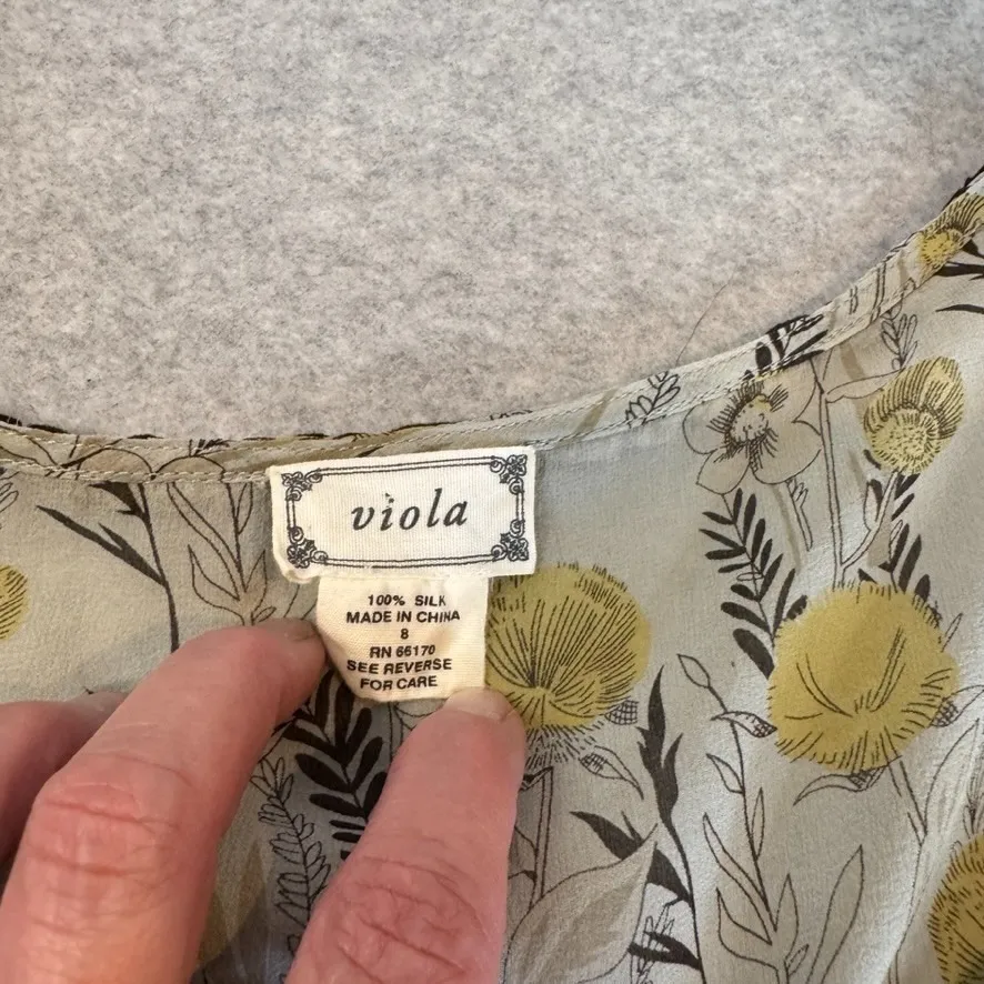 Vintage Y2K Viola Silk Babydoll Top Womens 8 Floral Romantic Grunge Forest Fairy Green - Image 9