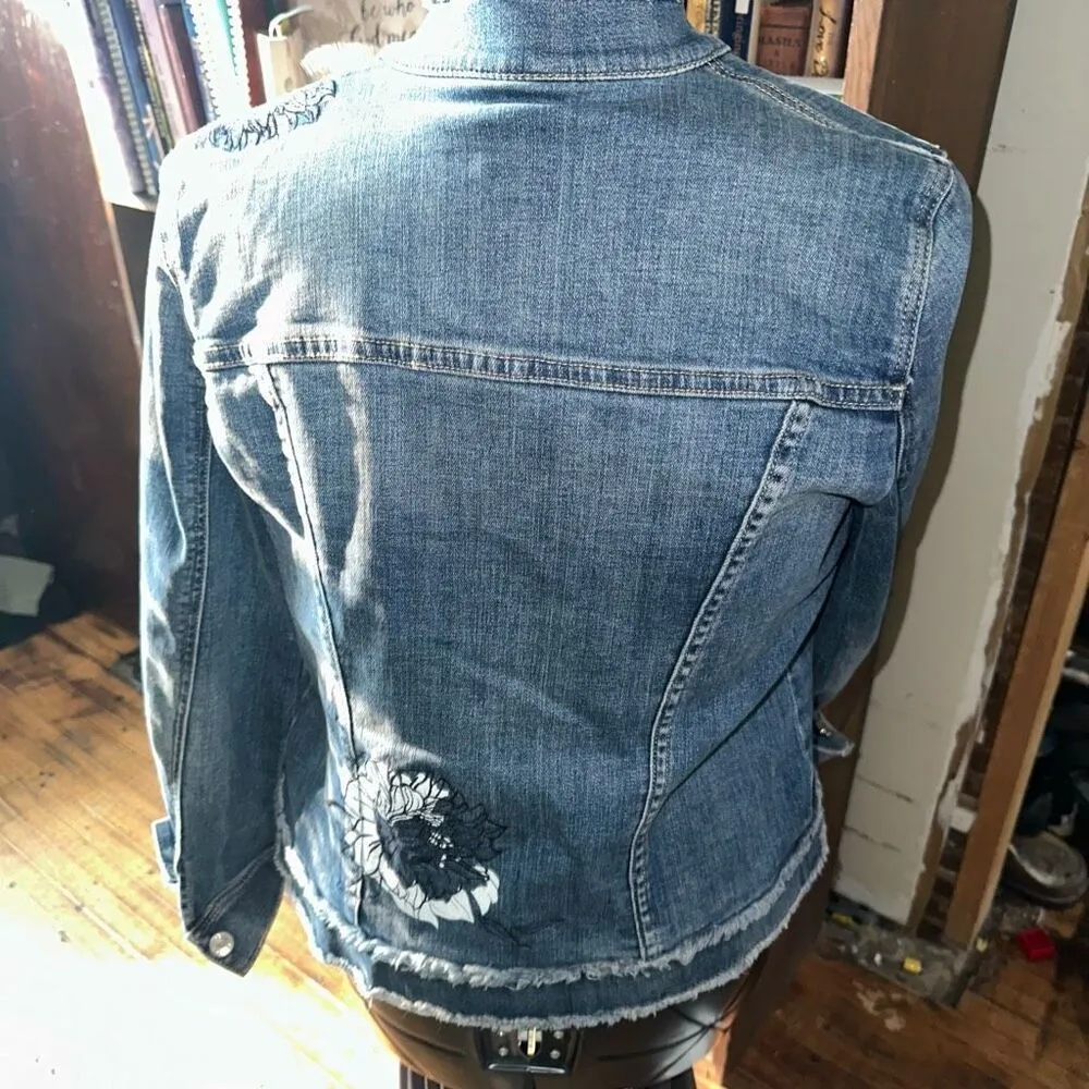 Chico’s 0/4-6 embroidered floral classic denim jacket - Image 3