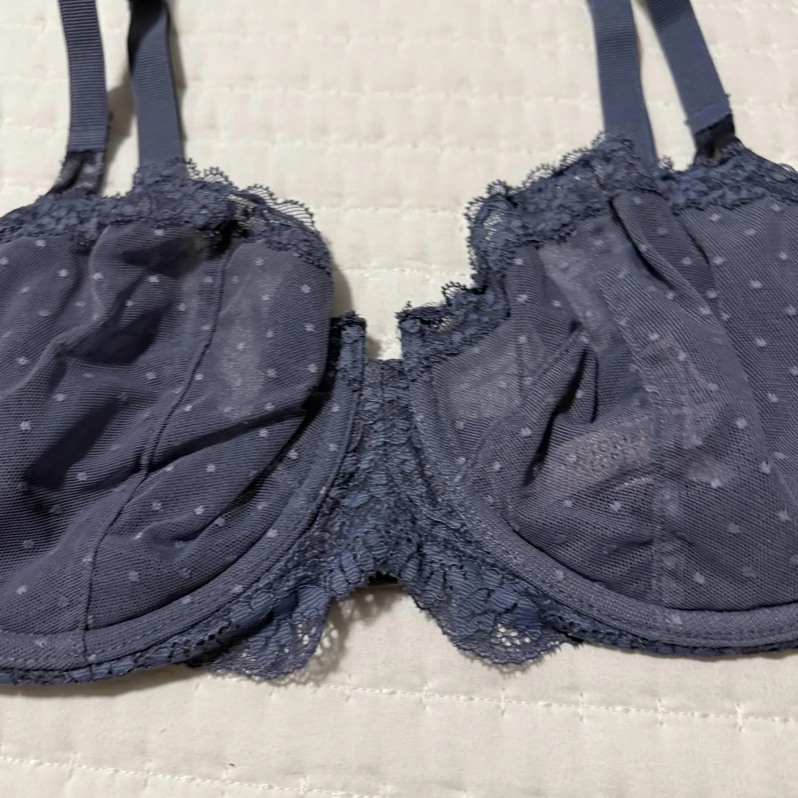Victoria’s Secret Blue Semi Sheer Dot Bra 36DD Push-up Without Padding - Image 8
