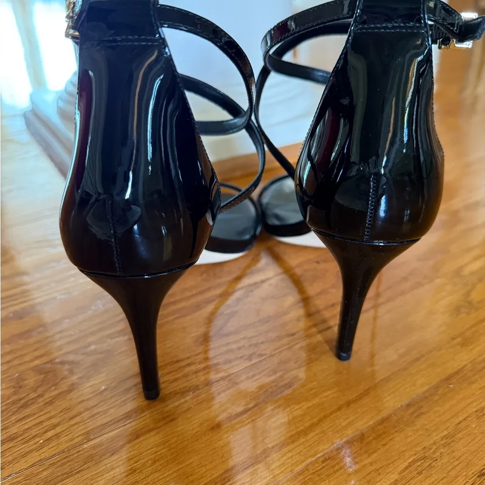 MICHAEL Michael Kors Eva Black Cross Strap and Leopard Leather Heeled Sandals - Image 6