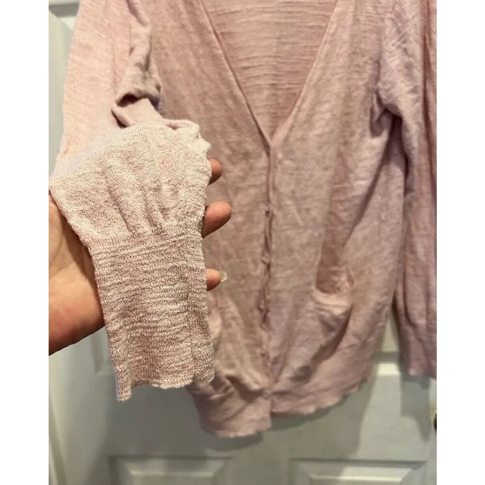 J. CREW Sweater Women's Large Pink Linen Blend Button V-neck LS Cardigan Pockets - Image 5