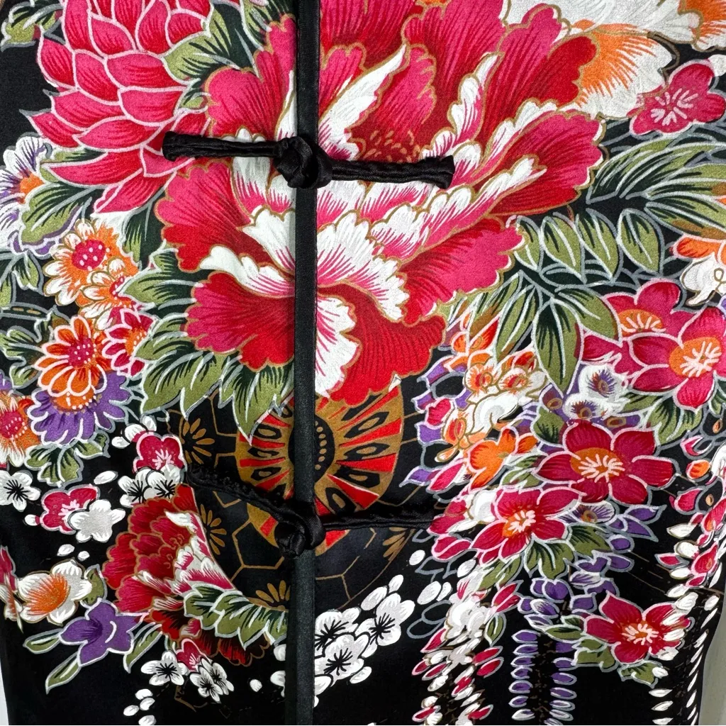 Grace Chang Silk Jacket Black Floral Size S - Image 7