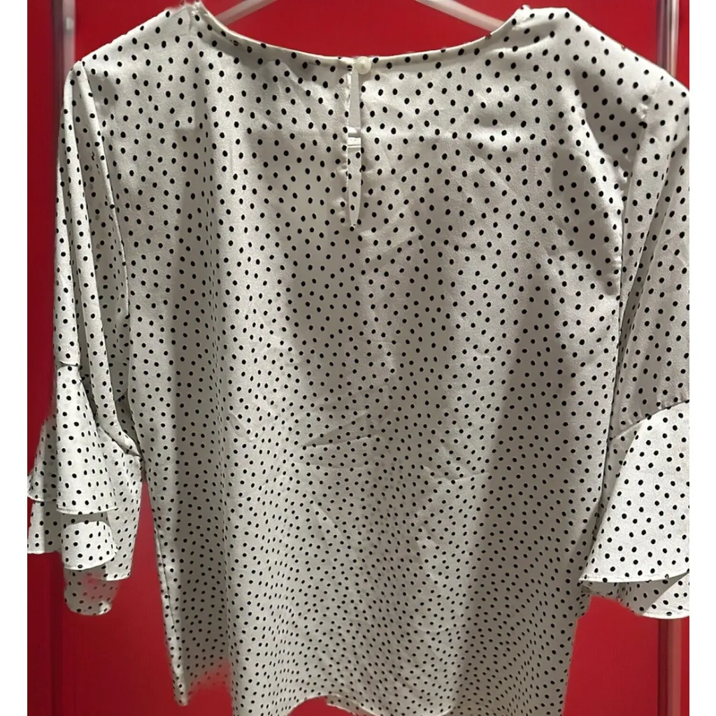 Women’s Karl Lagerfeld Black & White Polka Dot Shirt Flowy Top Size SMALL - Image 5
