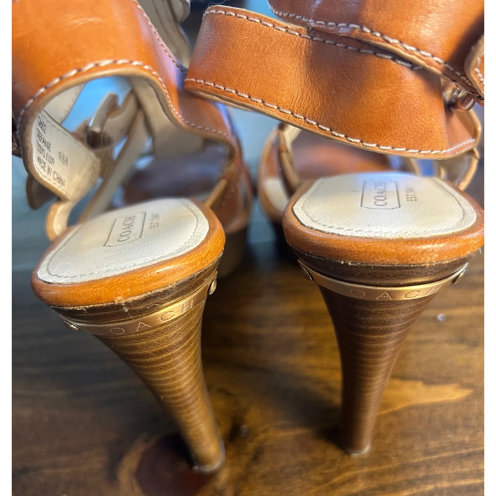 Coach Stefanie Vacchetta Camel Leather High Heeled‎ Strappy Sandal Shoes Sz 9.5B - Image 5