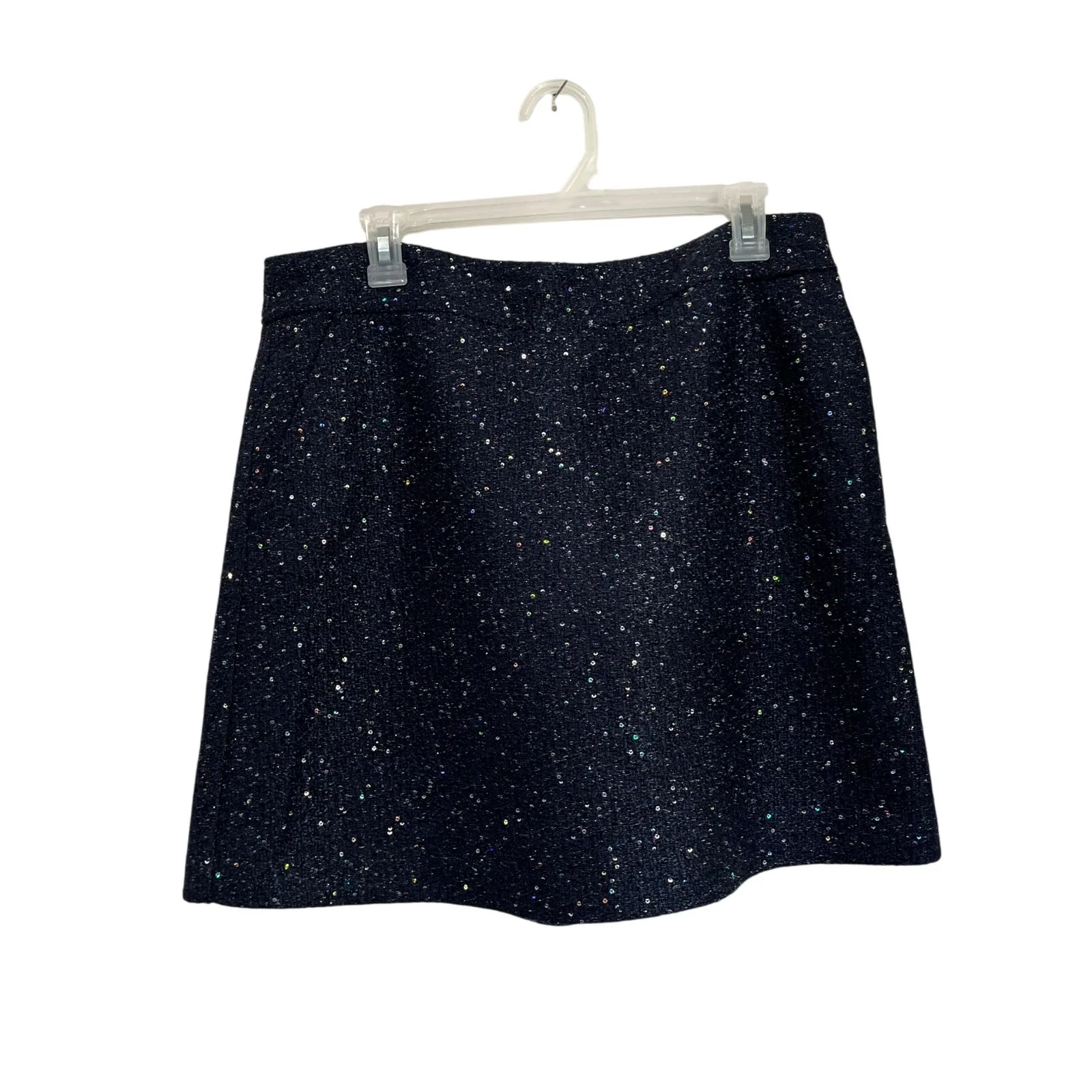 Loft Navy Blue Sparkle Tweed Mini Skirt Size 12 Classic Holiday Work Party - Image 2
