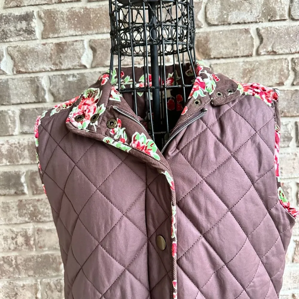 Matilda Jane Sz S Sydney Reversible Quilted Puffer Vest Brown Floral Cor… - Image 7