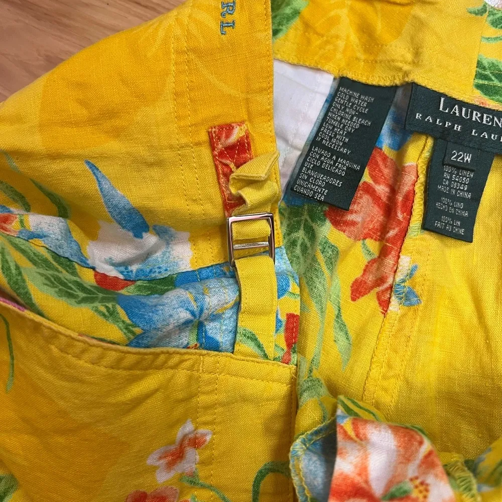 Lauren Ralph Lauren 100% Linen Shorts Yellow Floral - Plus Sz 22W Resortwear - Image 3