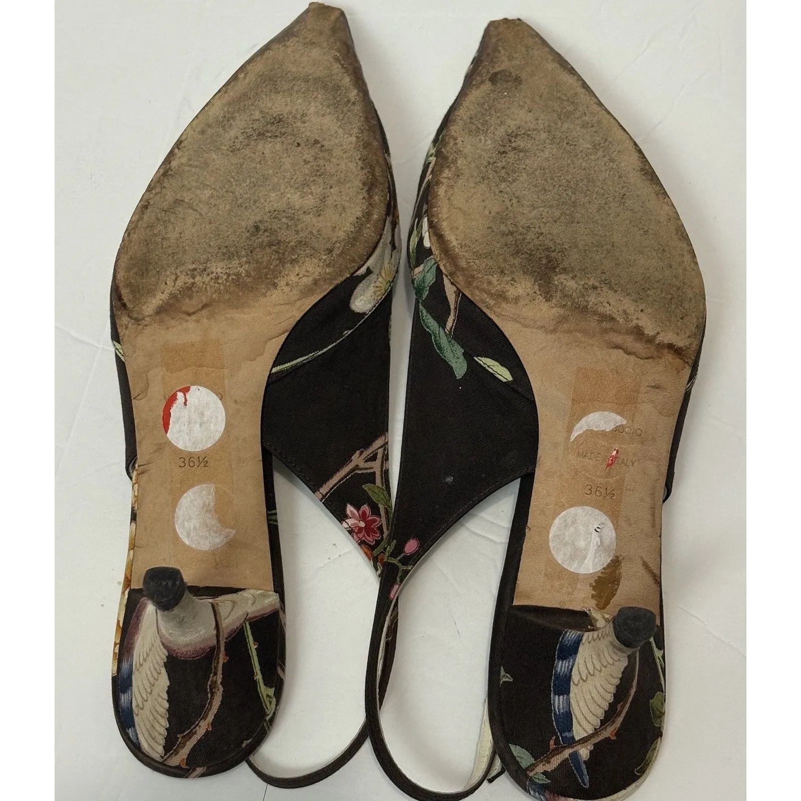 Bettye Muller Slingback Kitten Heels Point Toe Size 36.5 US 6 Floral Brown Italy - Image 7