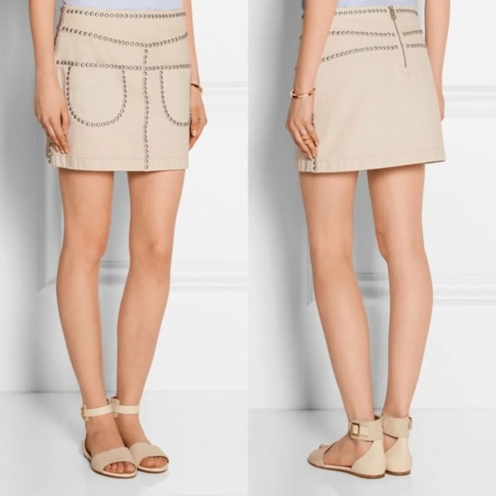 Coach  Studded Mini Skirt Beige Light Denim Nude Size 4, NWT $495.00 - Image 2