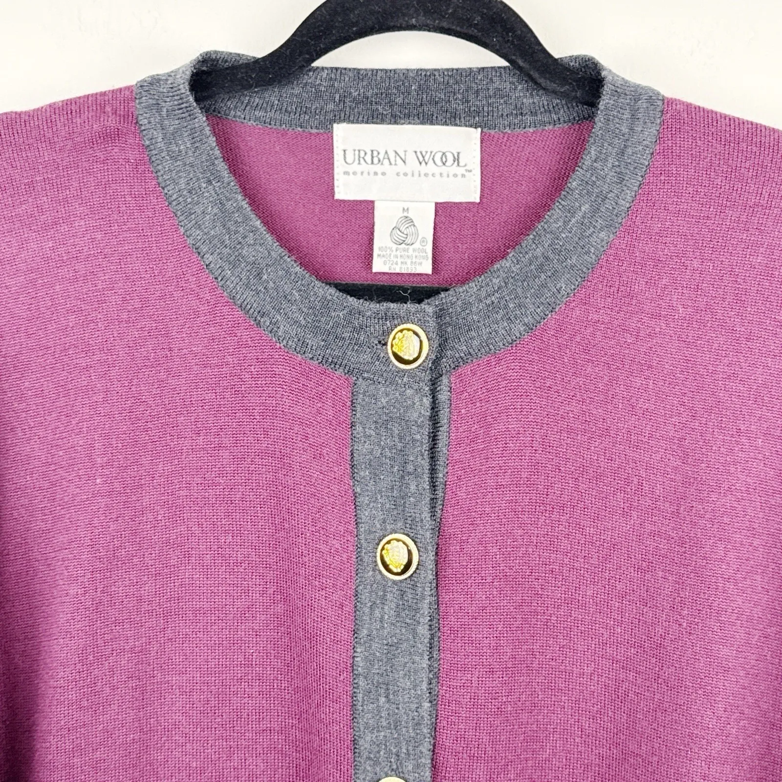 Urban Wool Merino Collection Women's M Purple Gray Wool Cardigan Sweater Size M - Image 3