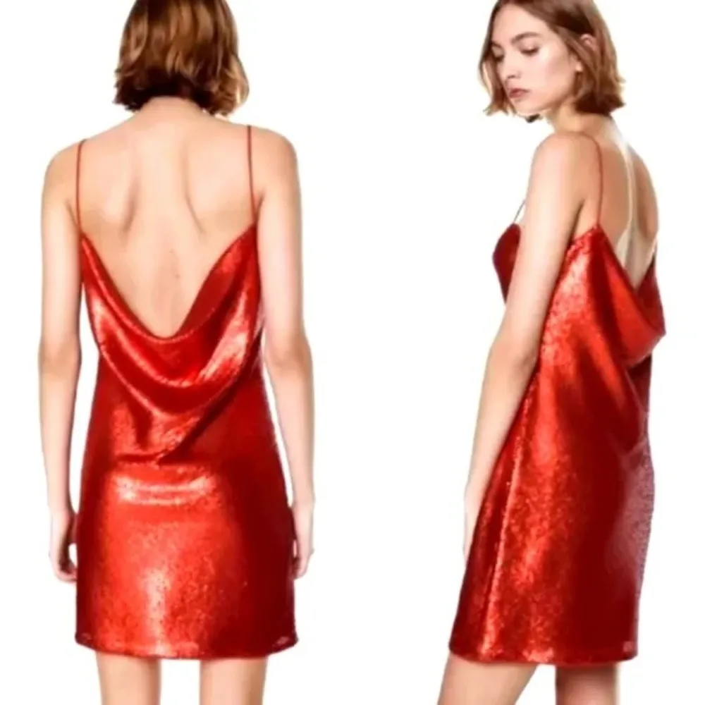 NWT ZARA SEQUIN SLIP DRESS TRUE RED FESTIVE HOLIDAY BLOGGERS FAV SMALL - Image 3