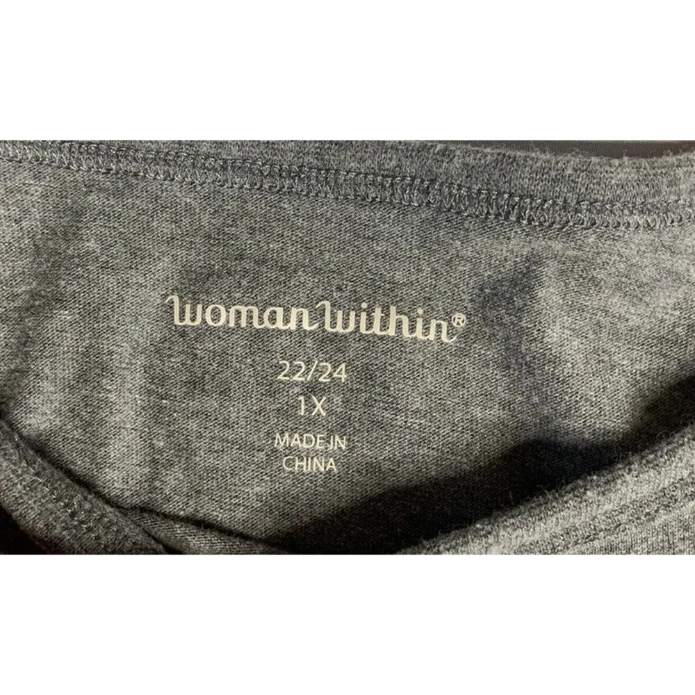 Woman Within Gray Dear Santa Christmas Puppy Dog Long Sleeve Shirt Size 22/24 1X - Image 3