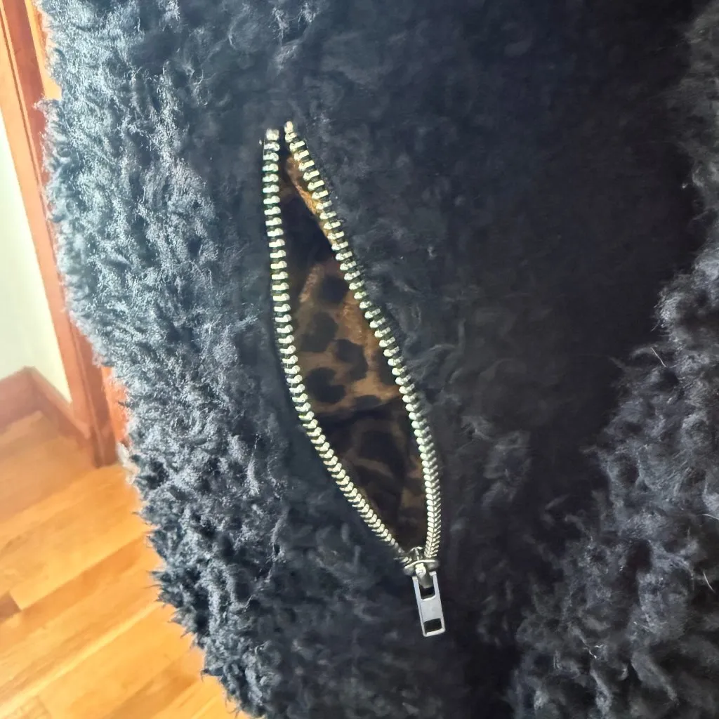 Vintage Lip Service Punk Goth Y2K Black Faux Fur Bondage Bomber Jacket L - Image 5