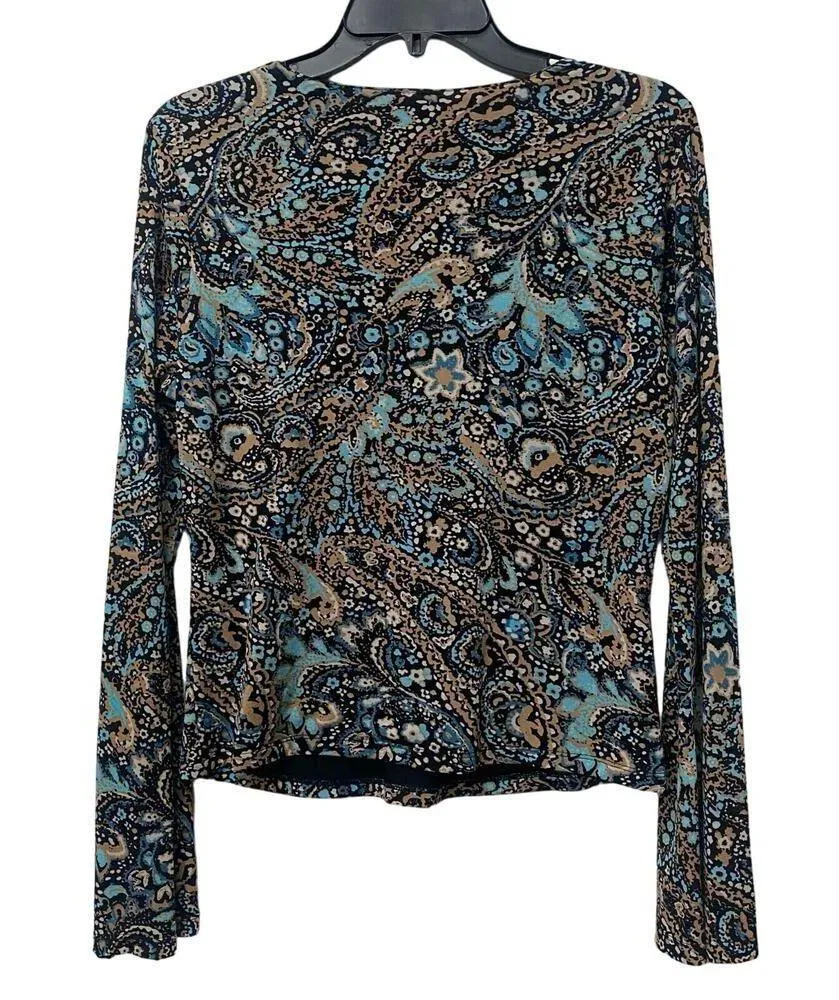INC International Concepts Women's Crisscross Top Long Sleeve Floral Size L Y2K - Image 2
