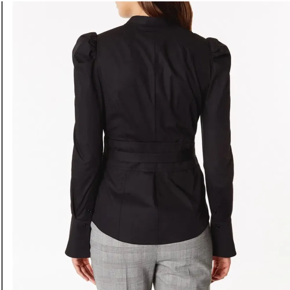 KAREN MILLEN Panelled Waist Shirt black buff sleeve blouse - Image 4