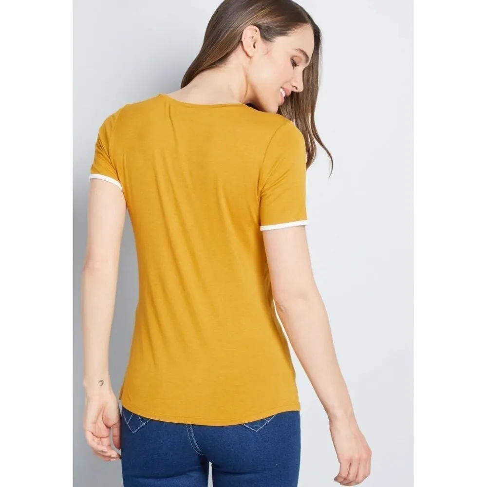 Modcloth Golden Yellow What's the Hap Short Sleeve T-Shirt M - Image 2