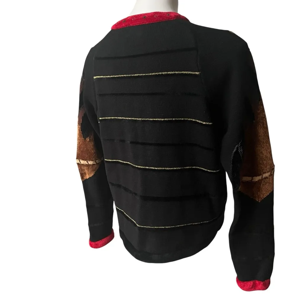 Vintage 80’s Berek Button Down Equestrian Horse Cardigan, Sz M Black Size M - Image 6