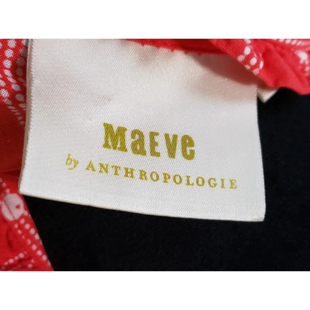 Anthropologie Mauve Red Striped Ruffle Button Front Short Sleeve Top Blouse S - Image 8